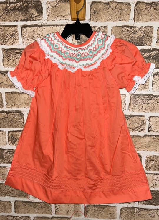 Coral Smocked Dress