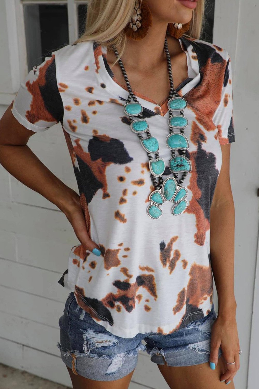 Cow Pattern V-Neck Tshirt
