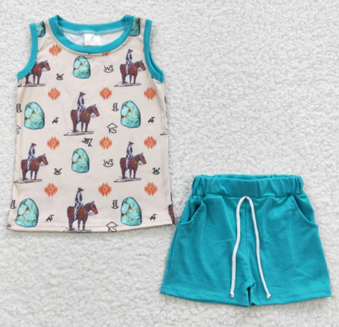 Turquoise Western Short Set