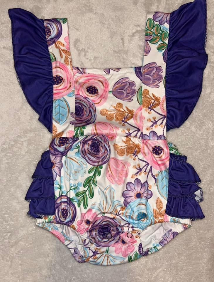 Purple Floral Bubble Romper