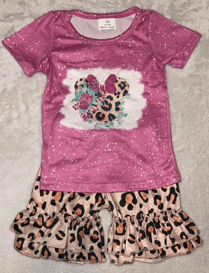 Pink Minnie Leopard Short Set