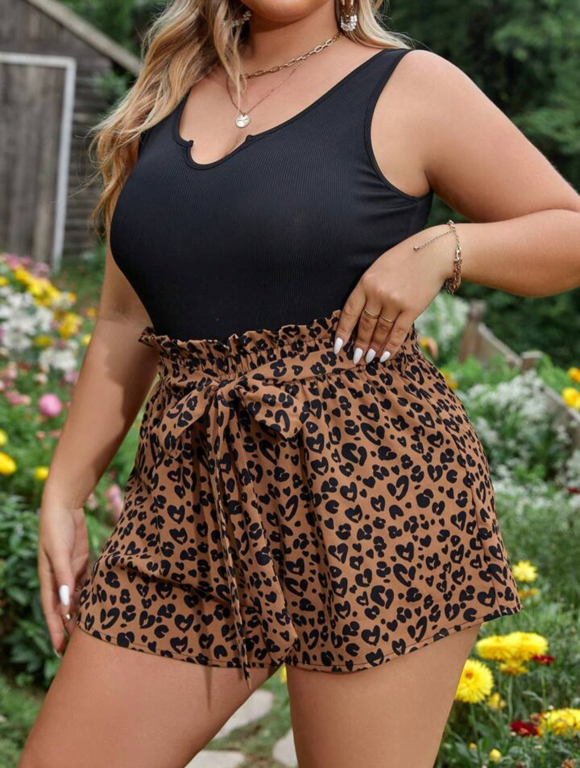 Notched Neck Paperbag Waist Romper