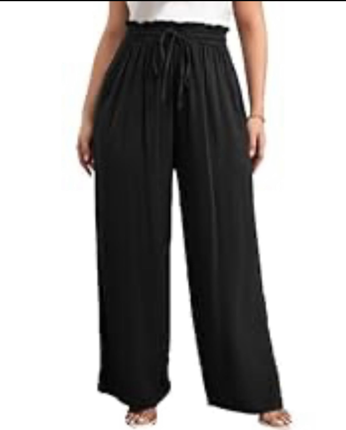 Black Drawstring Waist Wide Leg Pants