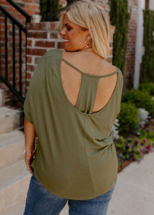 Green Hollow Out Back Top