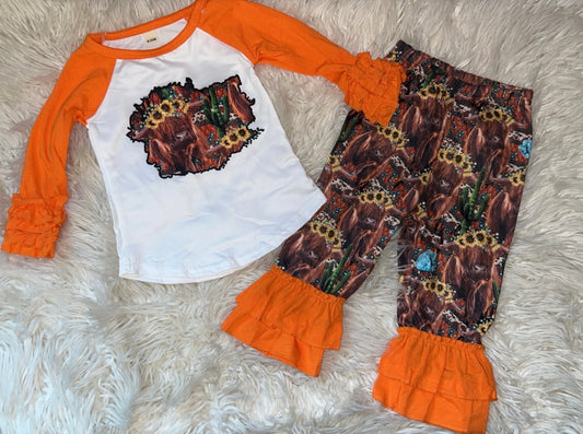 Autumn Highland Cow Pants Set