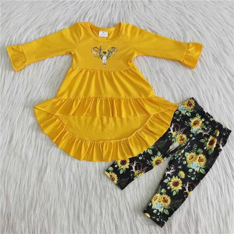 High Low Ruffle Top with Sunflower Legging - Set