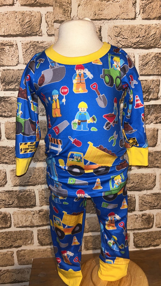 Blue Construction Long Sleeve Pajama Set