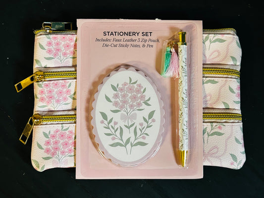 Pink Bow Floral Stationary Set